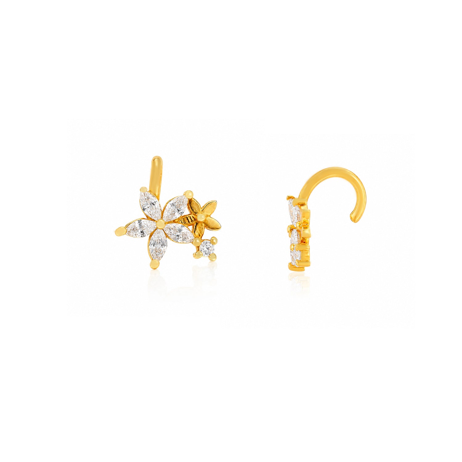 Sparkling Floral Gold Plated 925 Sterling Silver CuffEarrings