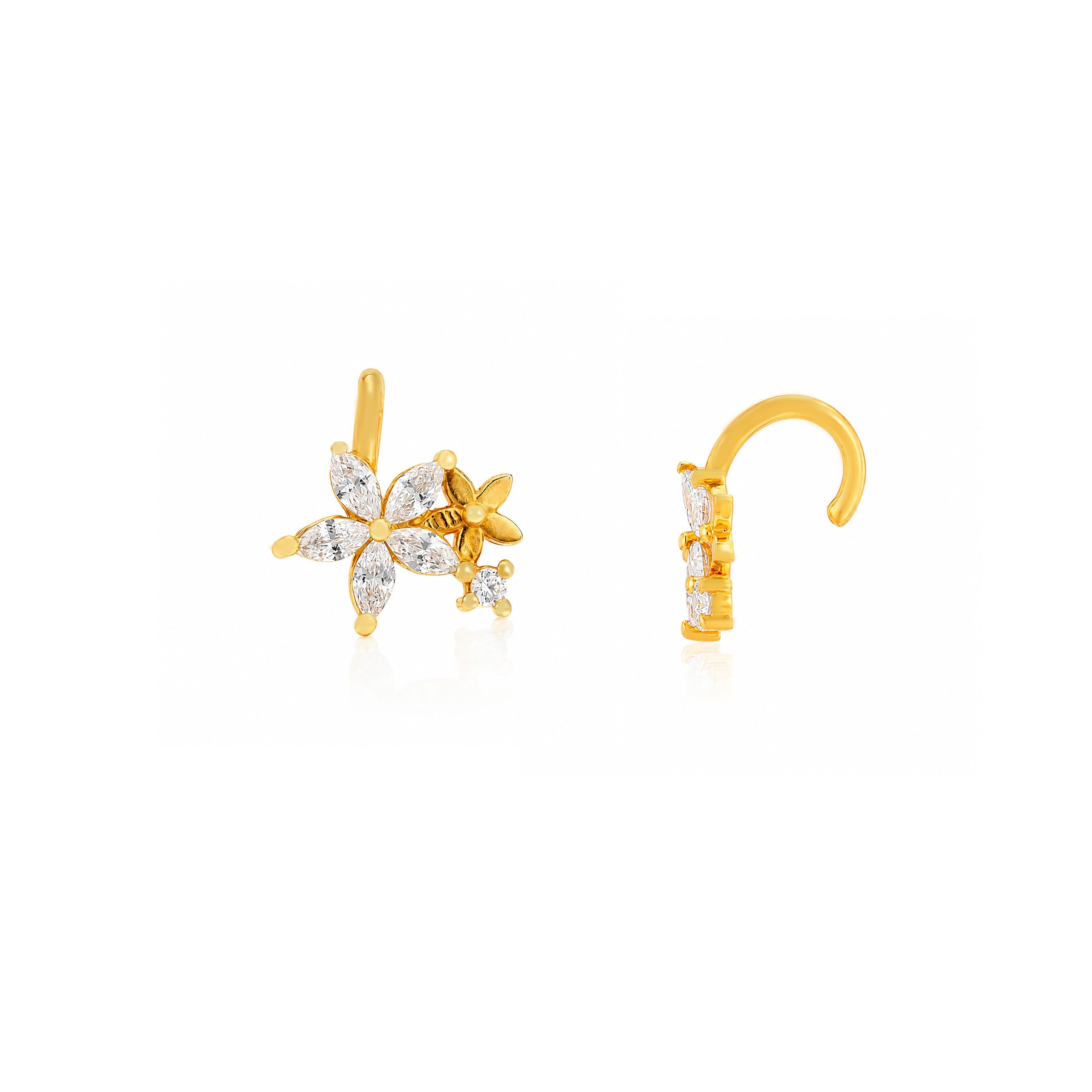 Sparkling Floral Gold Plated 925 Sterling Silver CuffEarrings