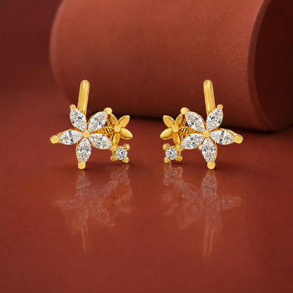 Sparkling Floral Gold Plated 925 Sterling Silver CuffEarrings