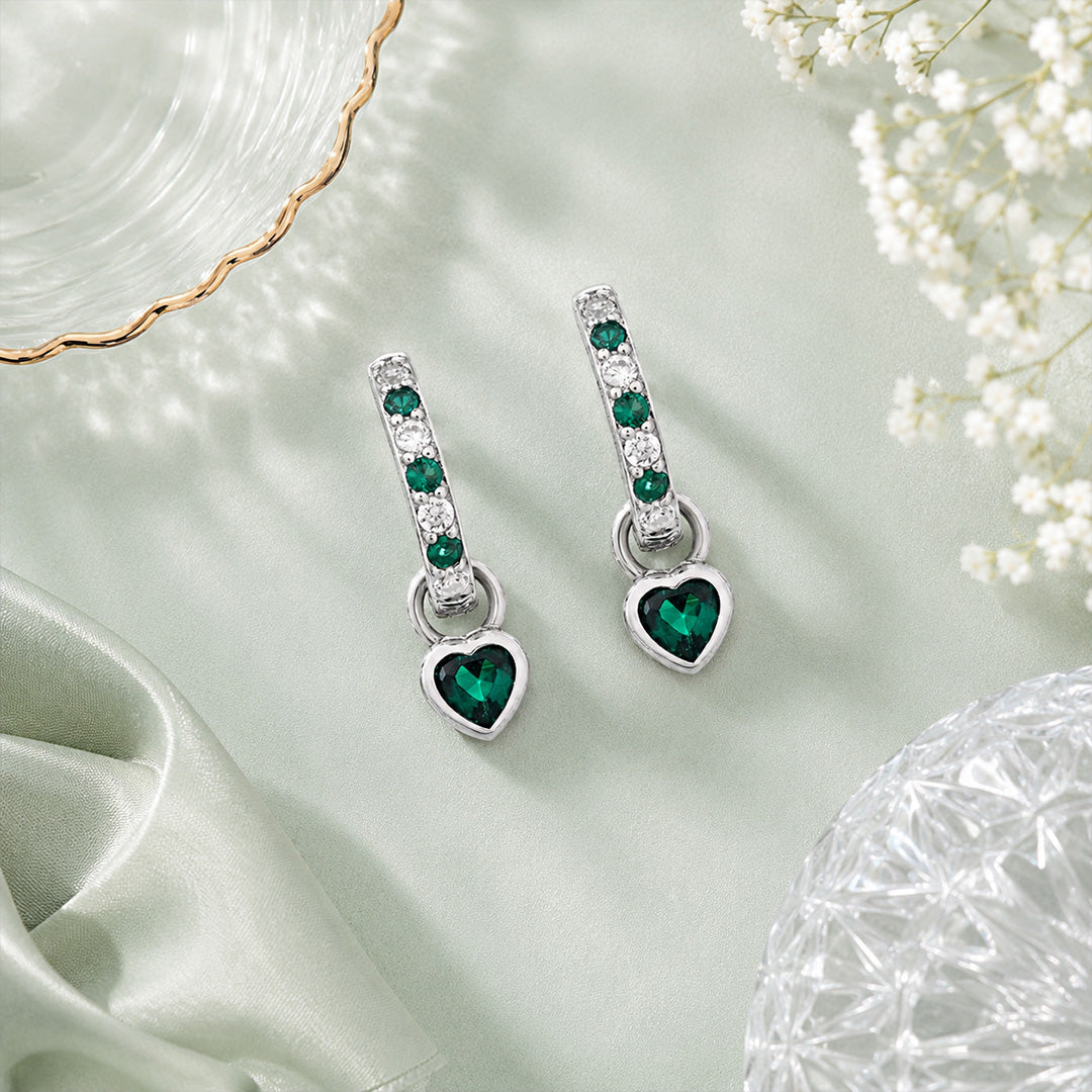Sparkling Green Heart 925 Sterling Silver Earring for Women