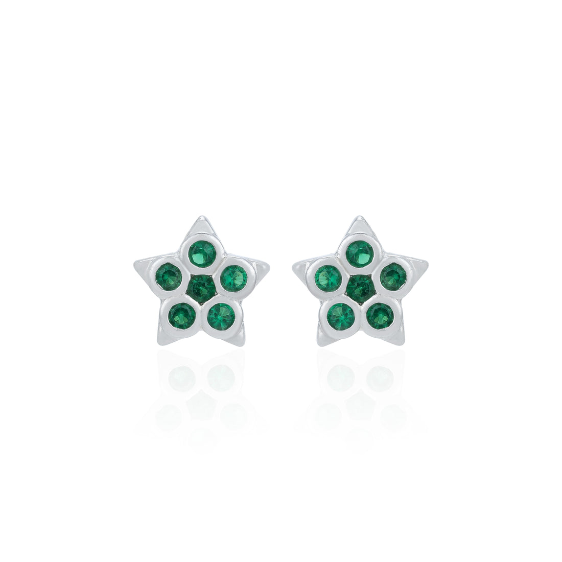 Sparkling Green Star Blossom 925 Sterling Silver Stud for Women