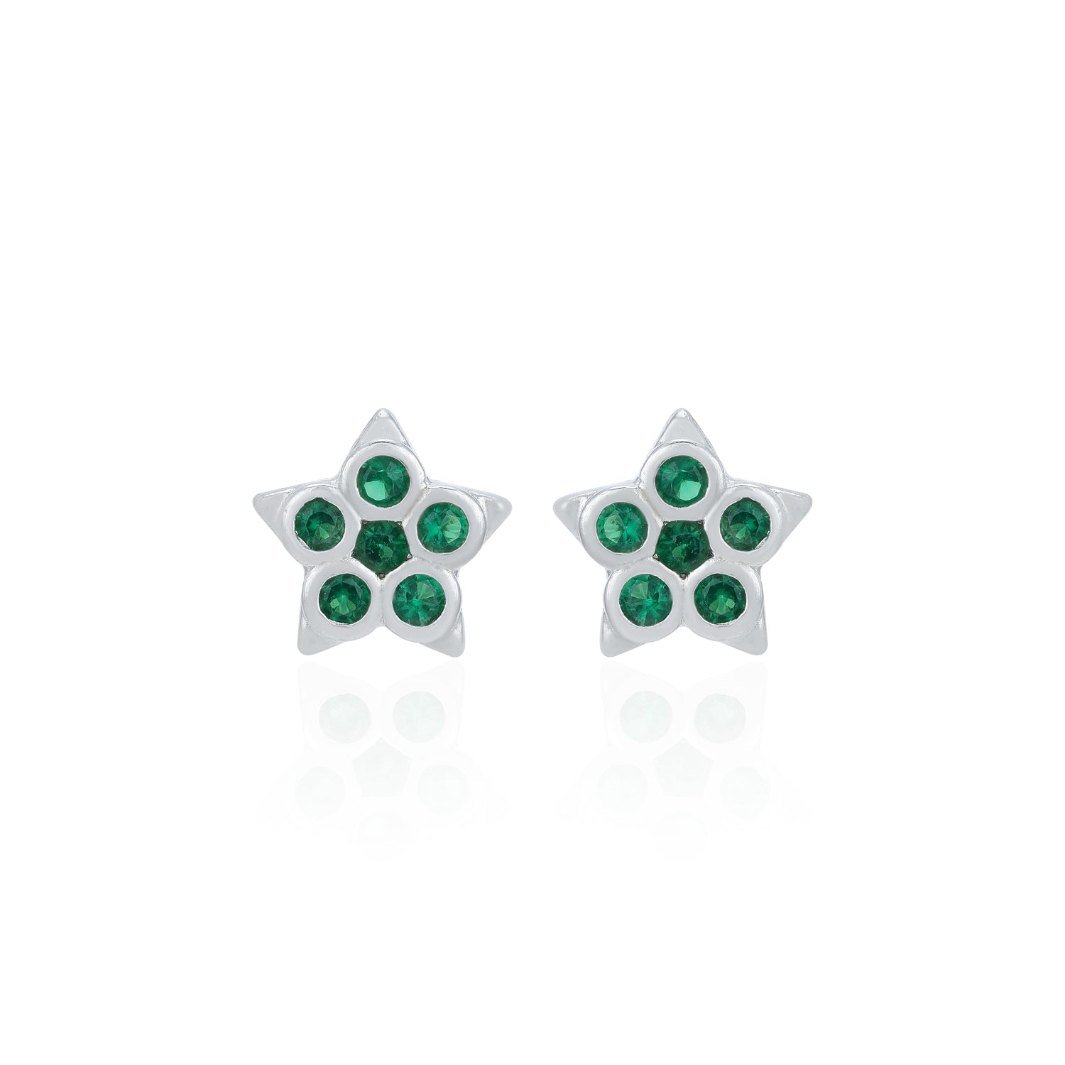 Sparkling Green Star Blossom 925 Sterling Silver Stud for Women