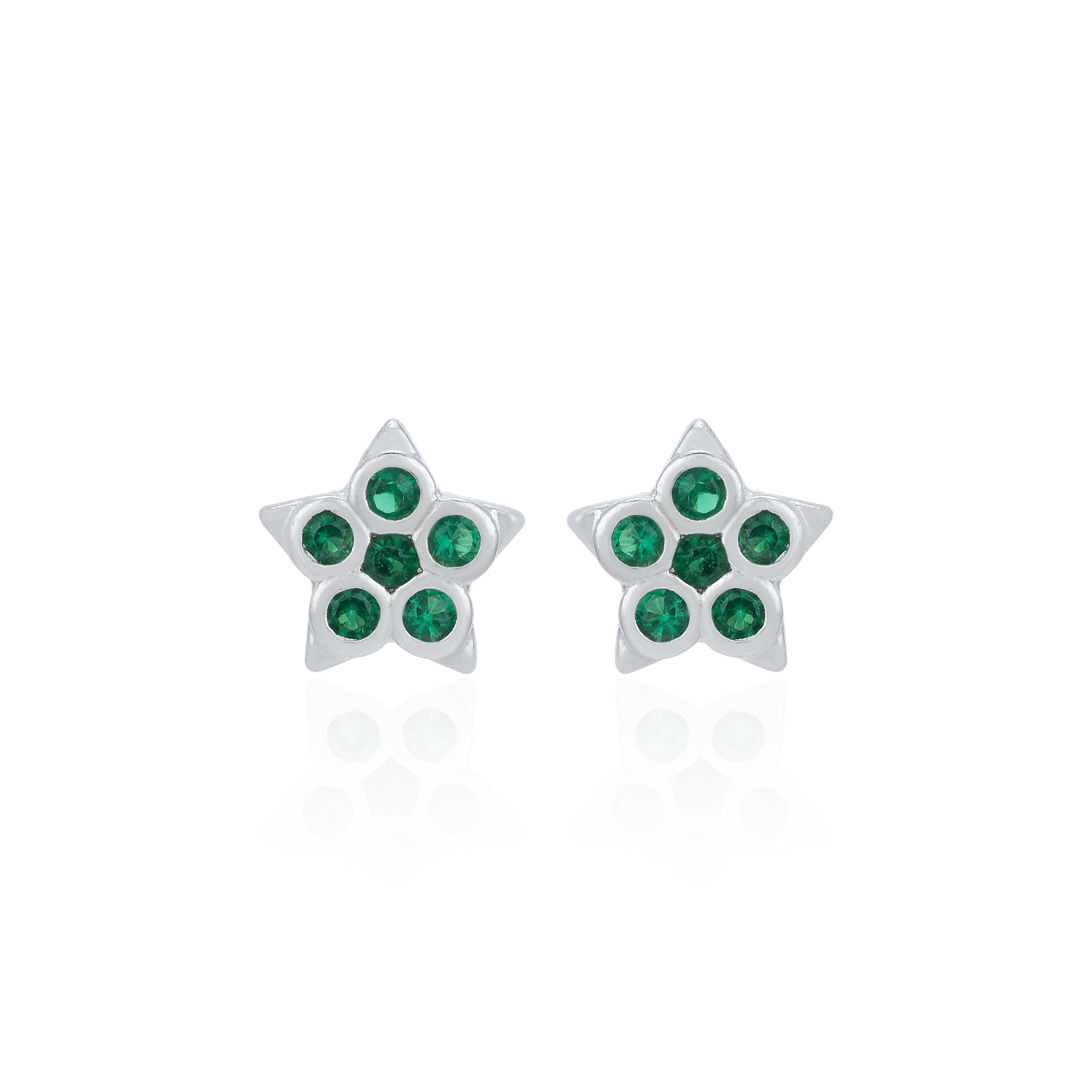 Sparkling Green Star Blossom 925 Sterling Silver Stud for Women