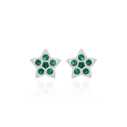 Sparkling Green Star Blossom 925 Sterling Silver Stud for Women