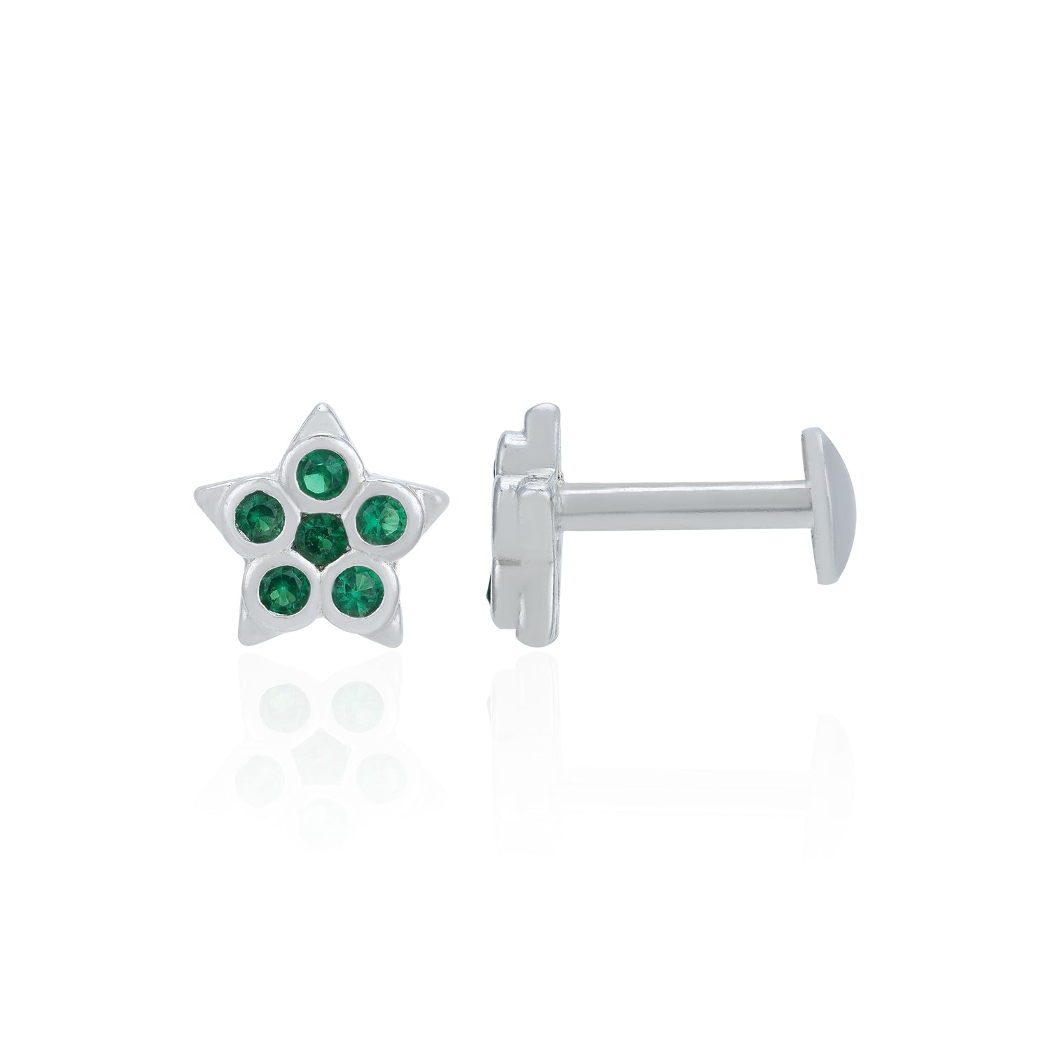 Sparkling Green Star Blossom 925 Sterling Silver Stud for Women
