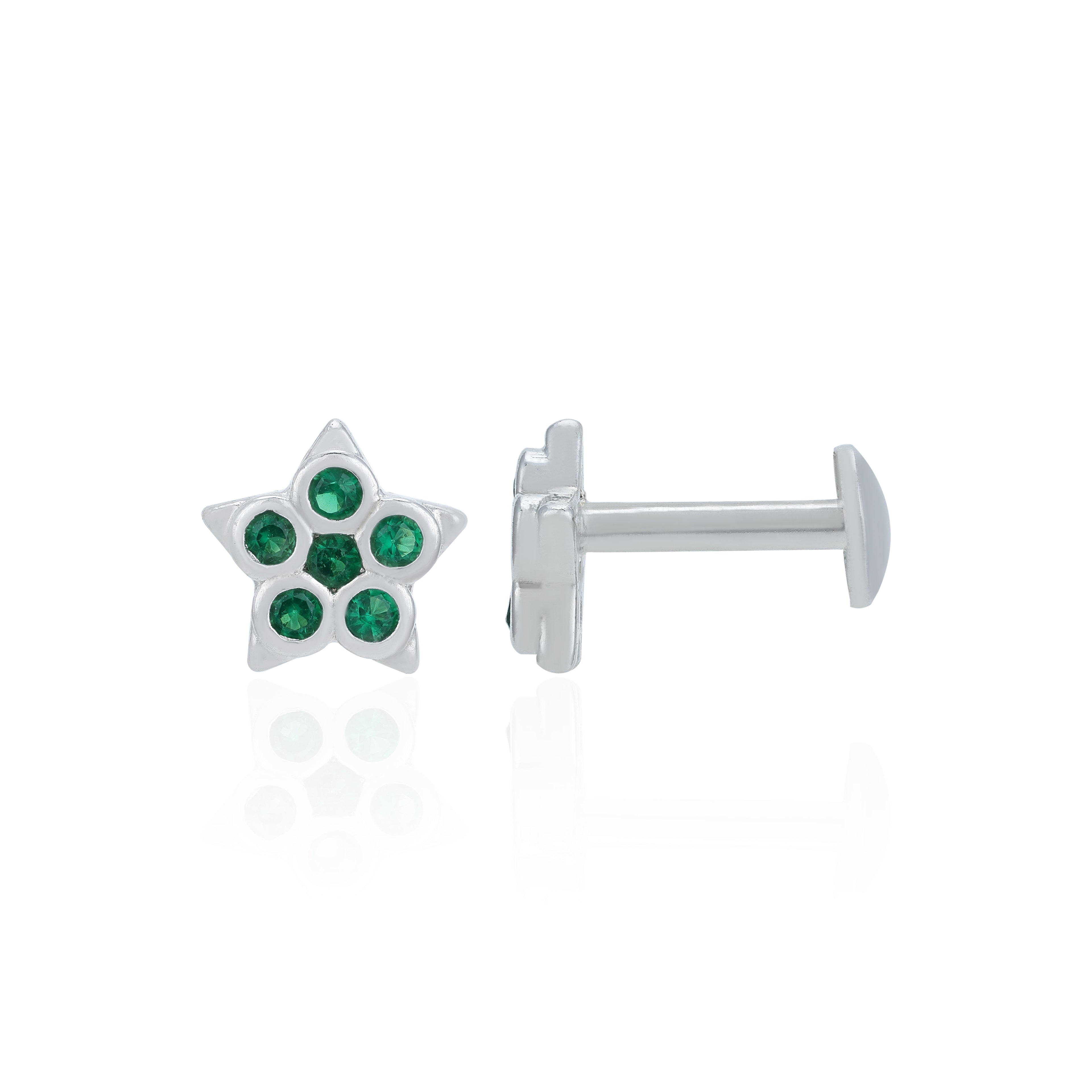 Sparkling Green Star Blossom 925 Sterling Silver Stud for Women