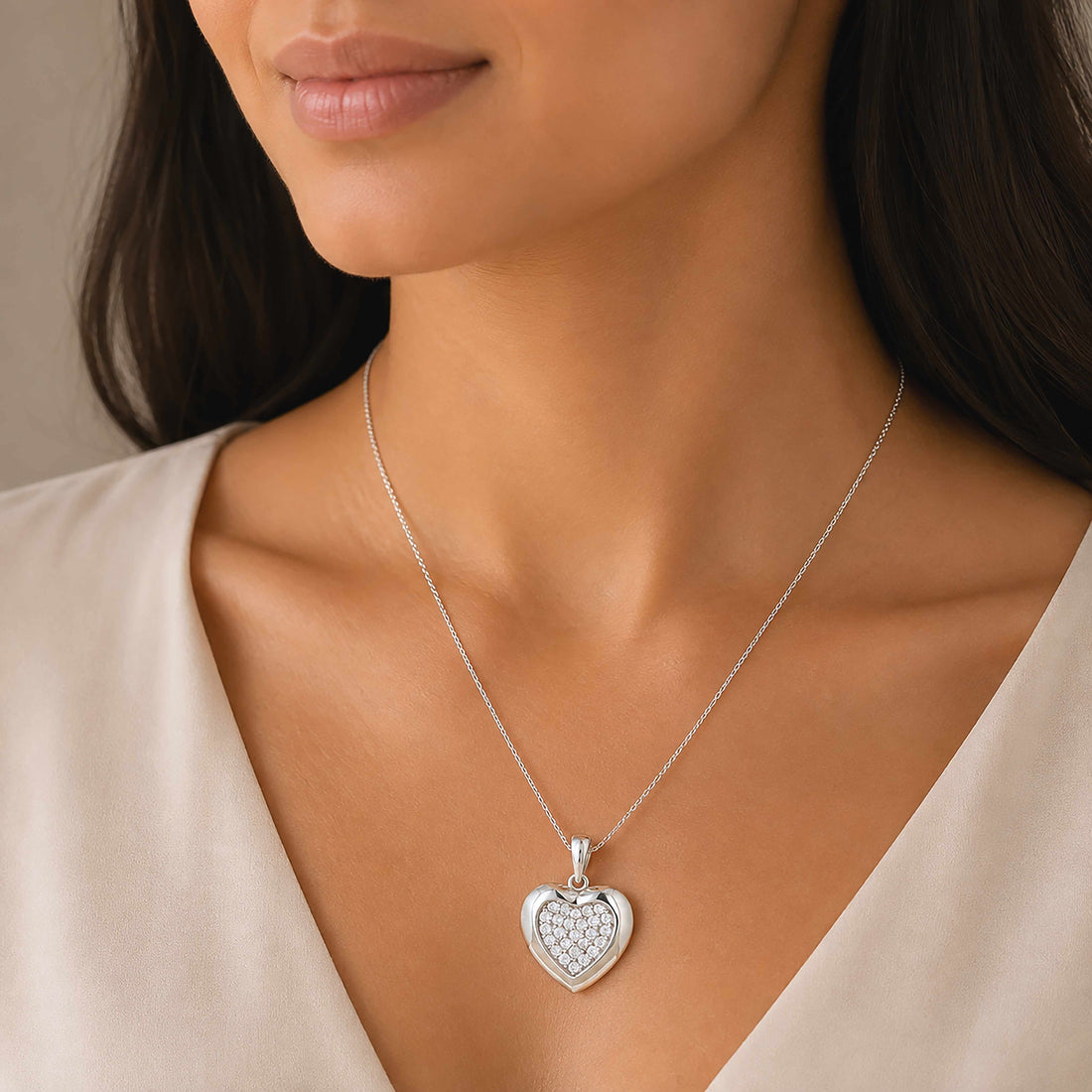 Sparkling Heart 925 Sterling Silver Pendant for Women