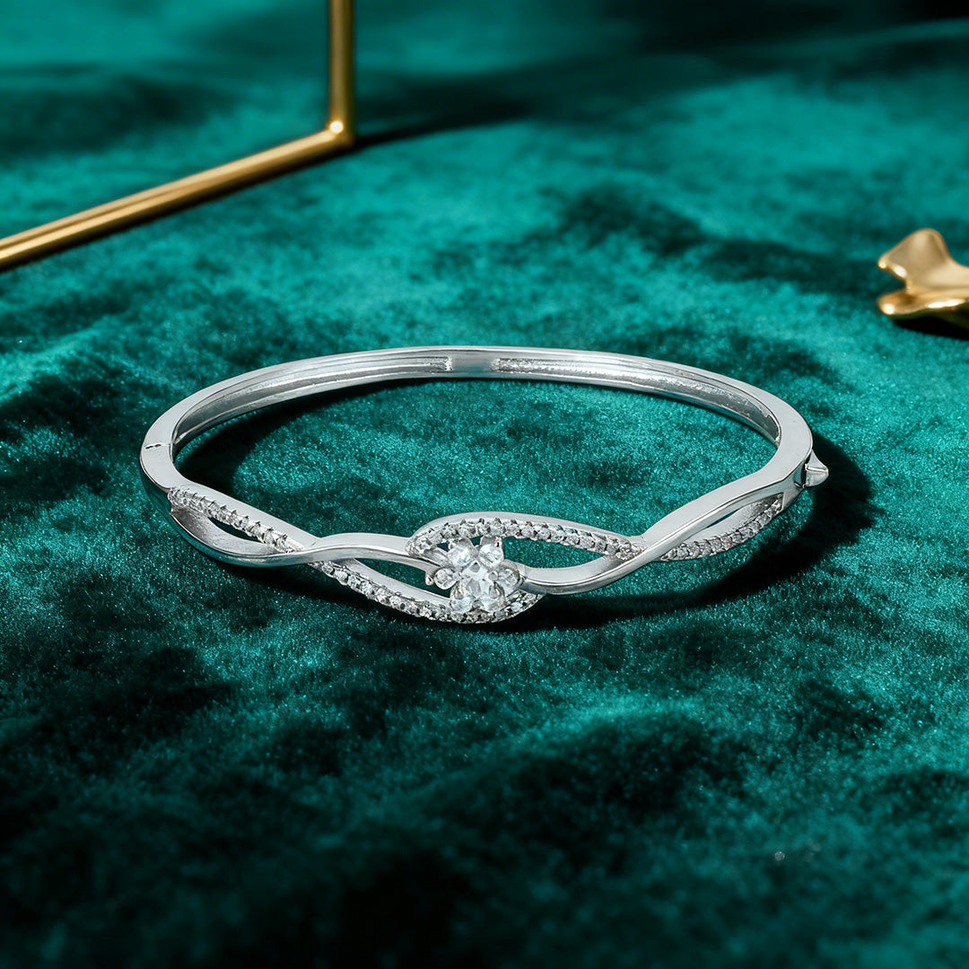 Sparkling Intertwined 925 Sterling Silver Kada for Women