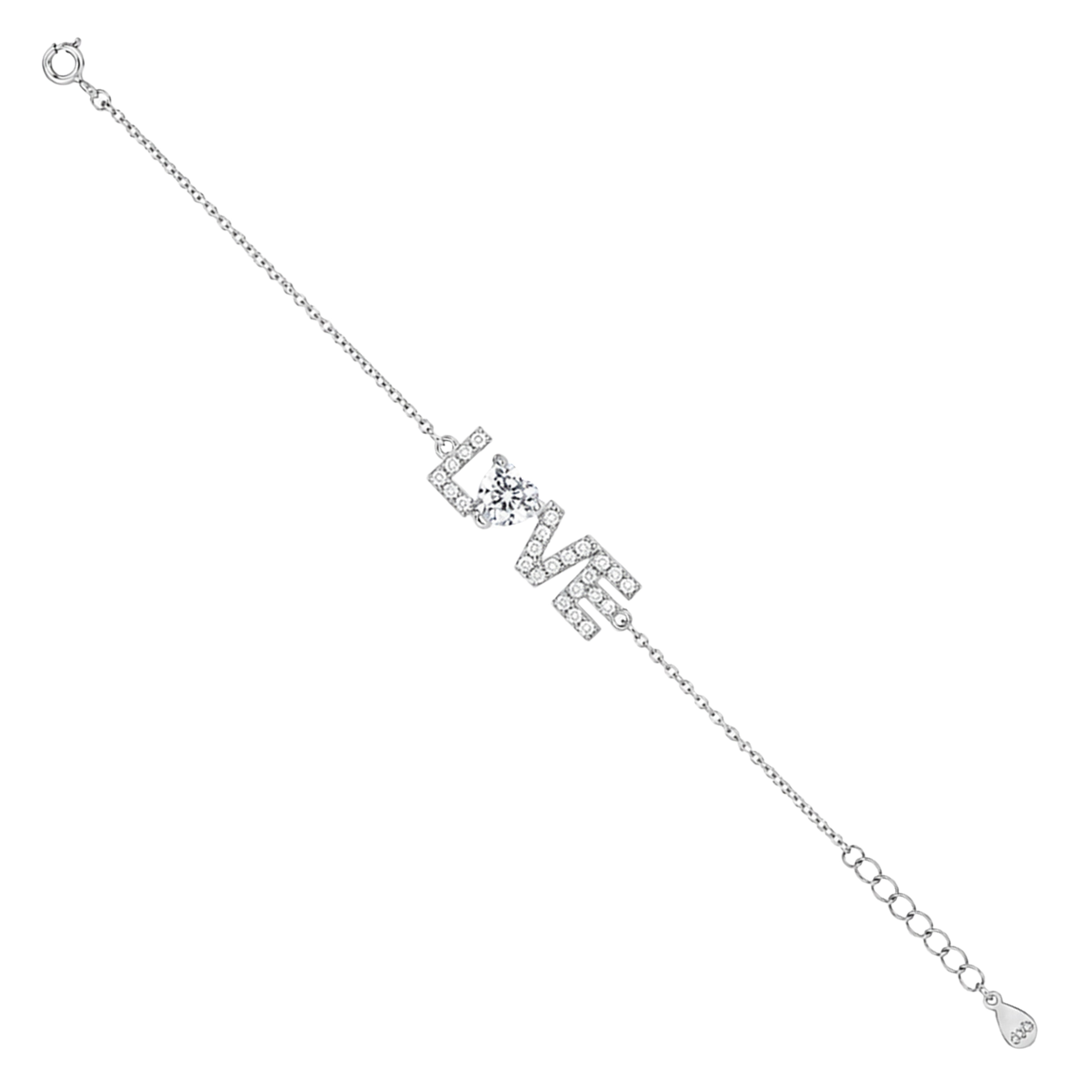 Sparkling LOVE Crystal Heart Silver Chain Bracelet