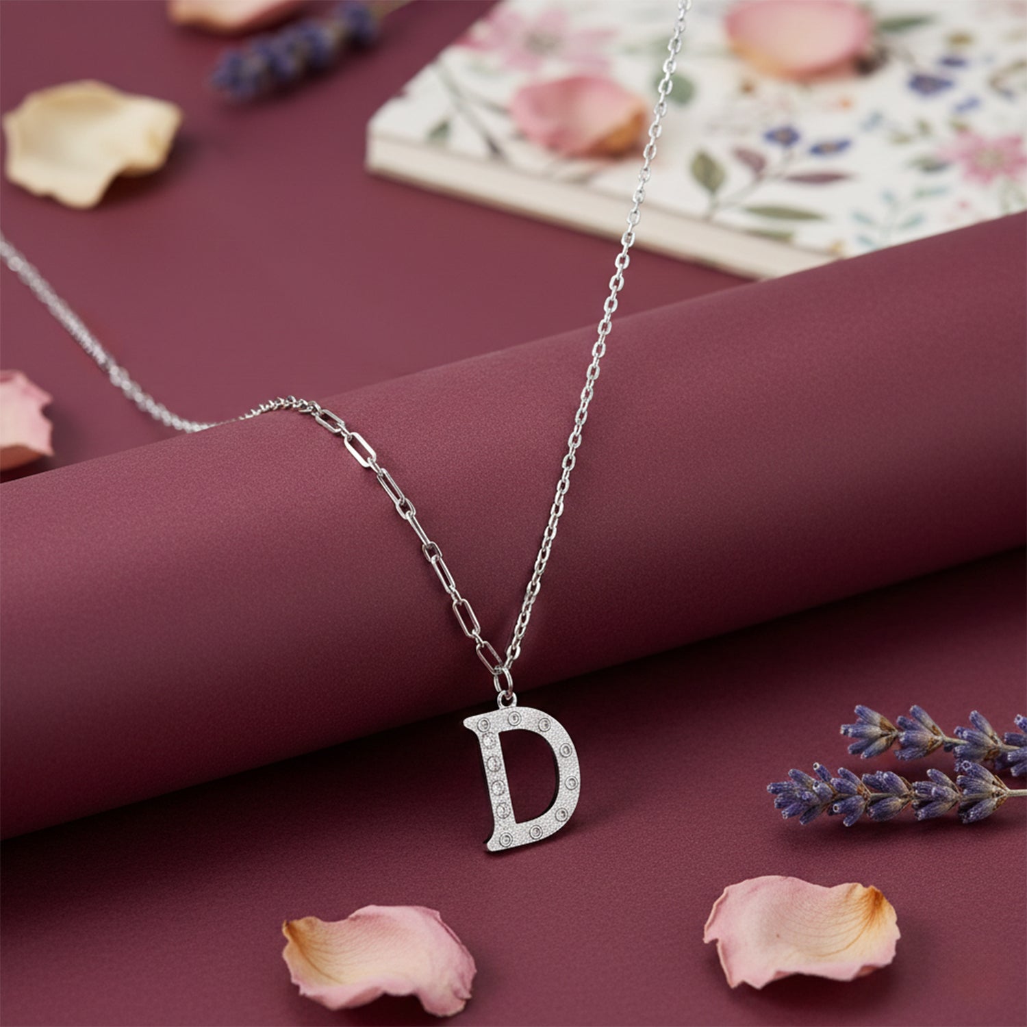 Sparkling Letter D 925 Sterling Silver Chain Pendant for women