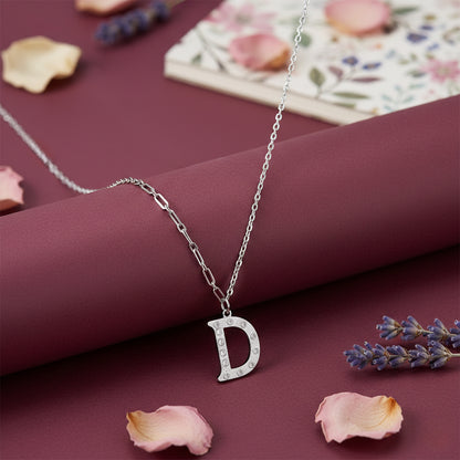 Sparkling Letter D 925 Sterling Silver Chain Pendant for women