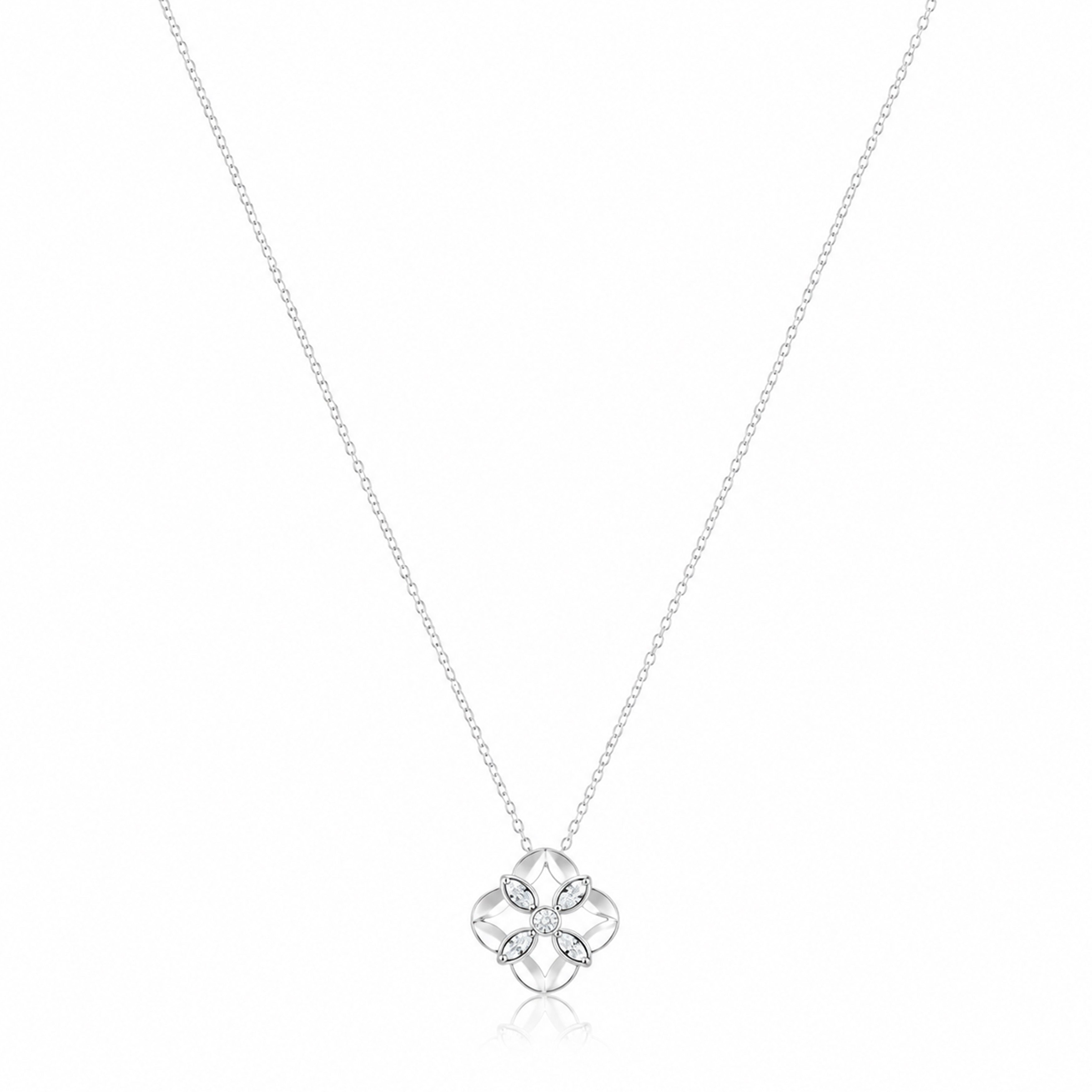 Sparkling Petal Bloom 925 Sterling Silver Chain Pendant for Women