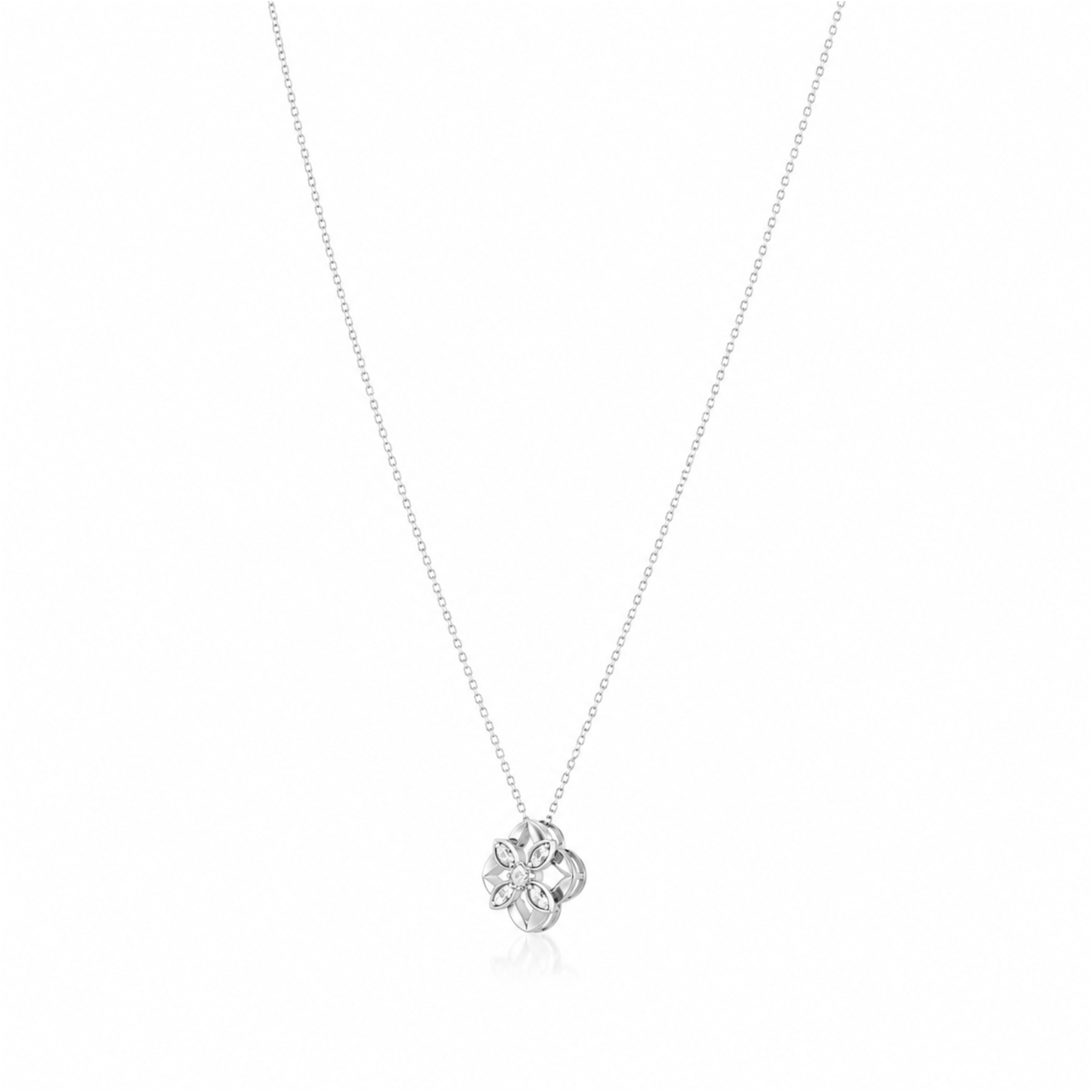 Sparkling Petal Bloom 925 Sterling Silver Chain Pendant for Women