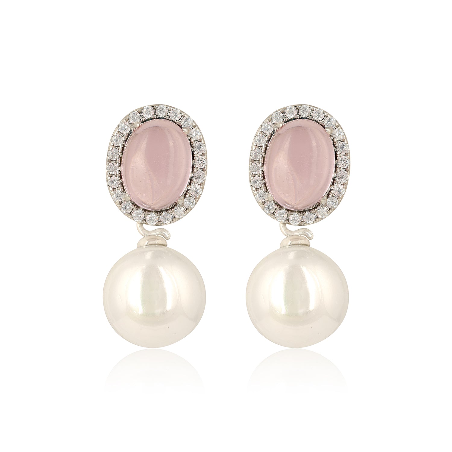 Sparkling Pink Pearl 925 Sterling Silver Earrings for Women