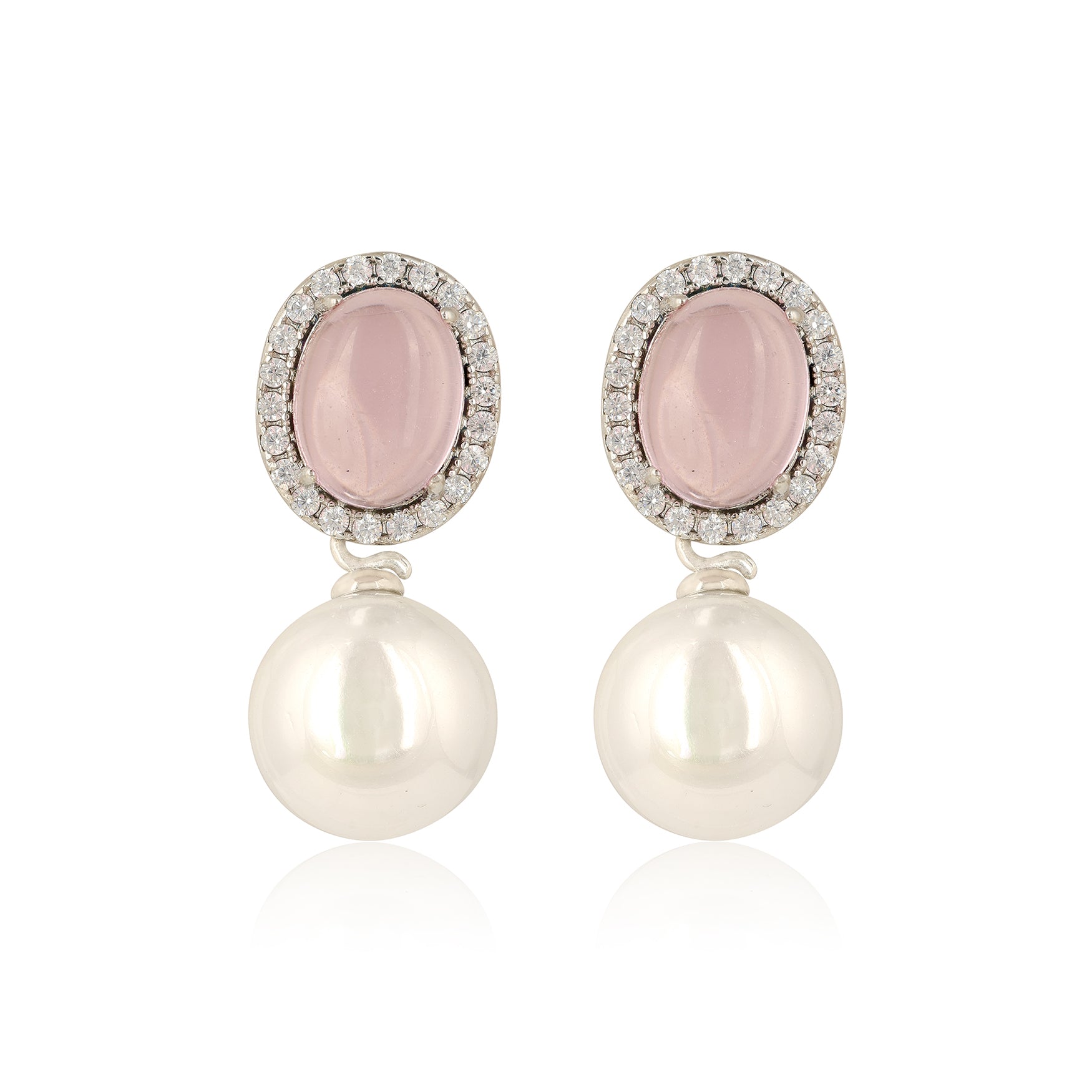 Sparkling Pink Pearl 925 Sterling Silver Earrings for Women
