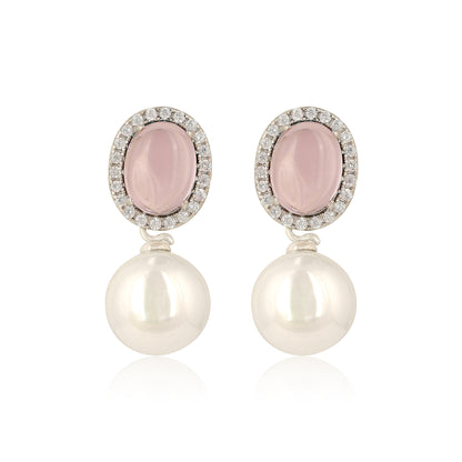 Sparkling Pink Pearl 925 Sterling Silver Earrings for Women