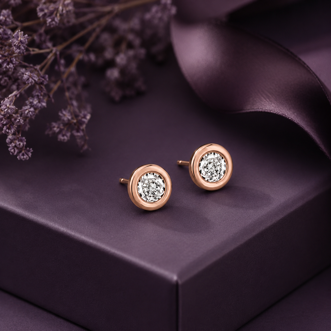 Sparkling Rose Gold 925 Sterling Silver Stud for Women