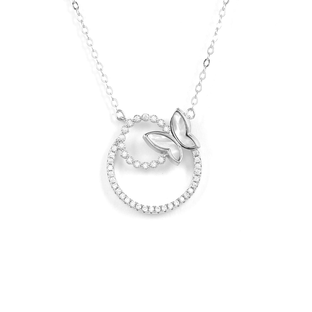 Sparkling Silver Butterfly Pendant With Chain