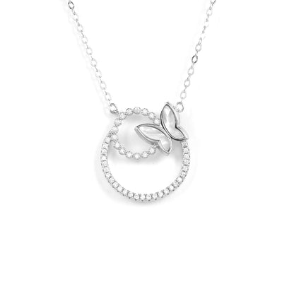 Sparkling Silver Butterfly Pendant With Chain