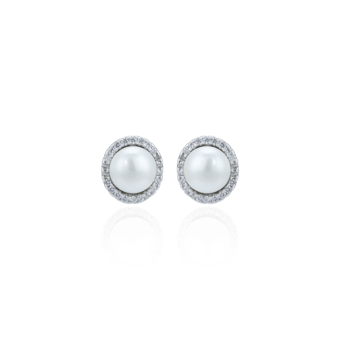 Sparkling Small White Sphere 925 Sterling Silver Stud for Women