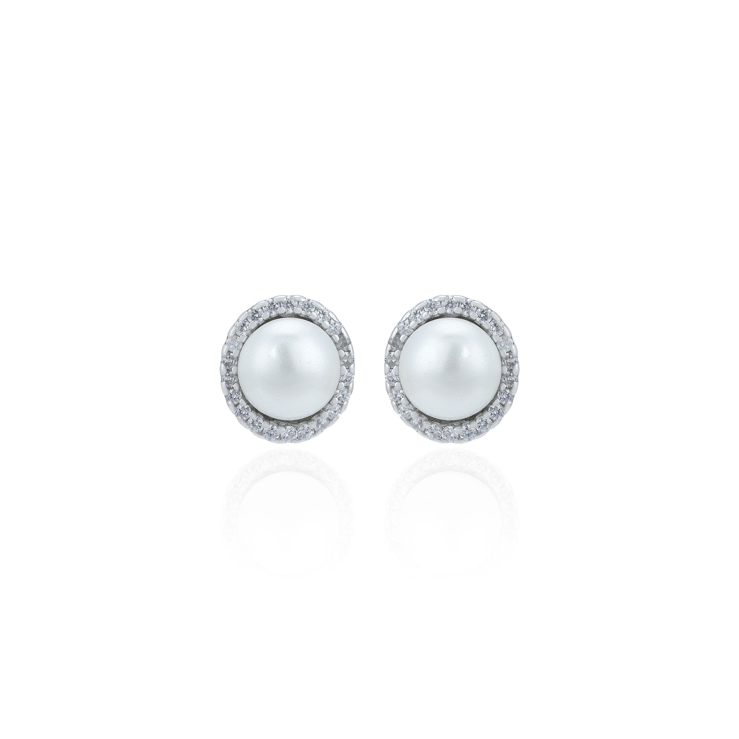 Sparkling Small White Sphere 925 Sterling Silver Stud for Women
