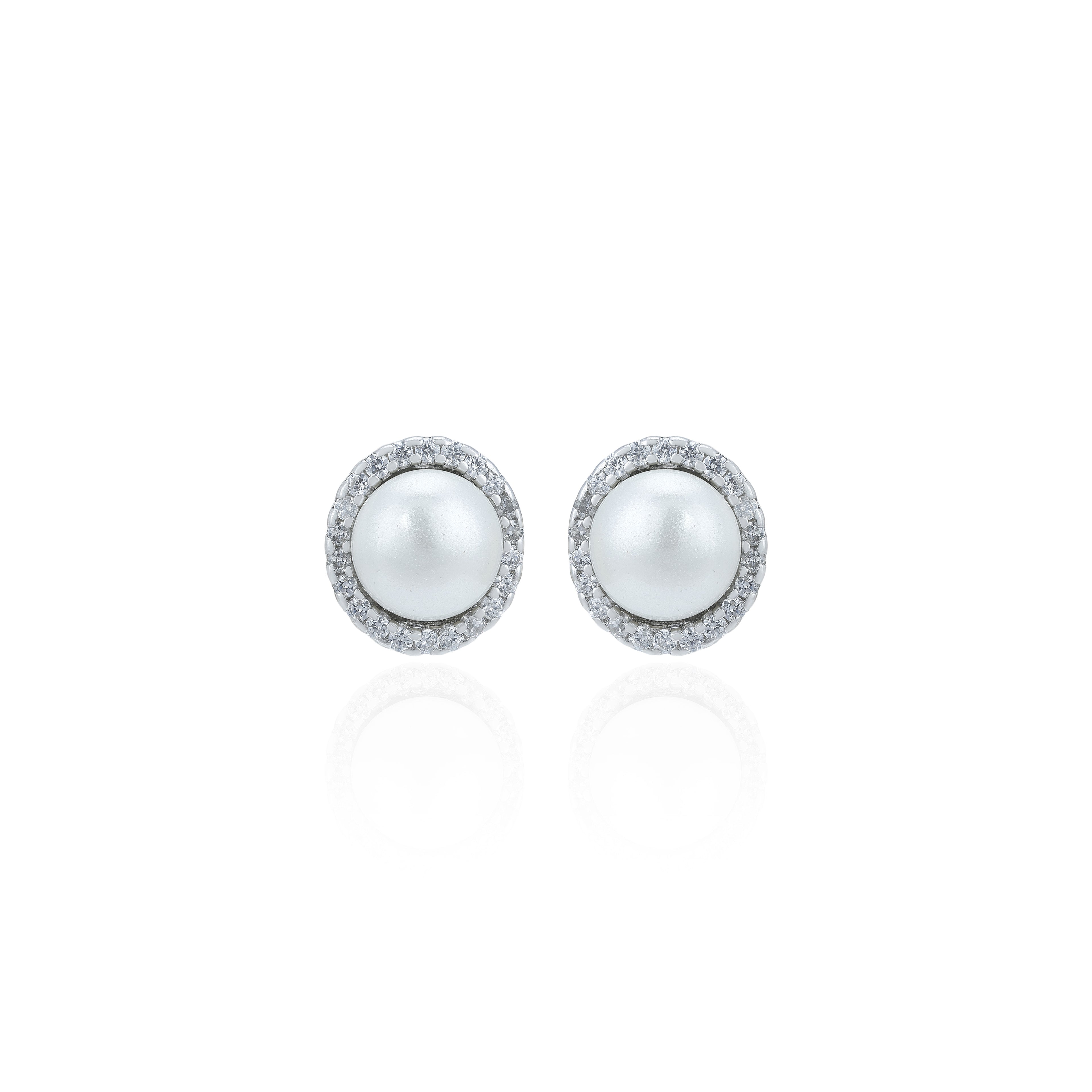 Sparkling Small White Sphere 925 Sterling Silver Stud for Women