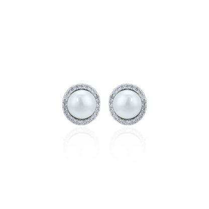 Sparkling Small White Sphere 925 Sterling Silver Stud for Women