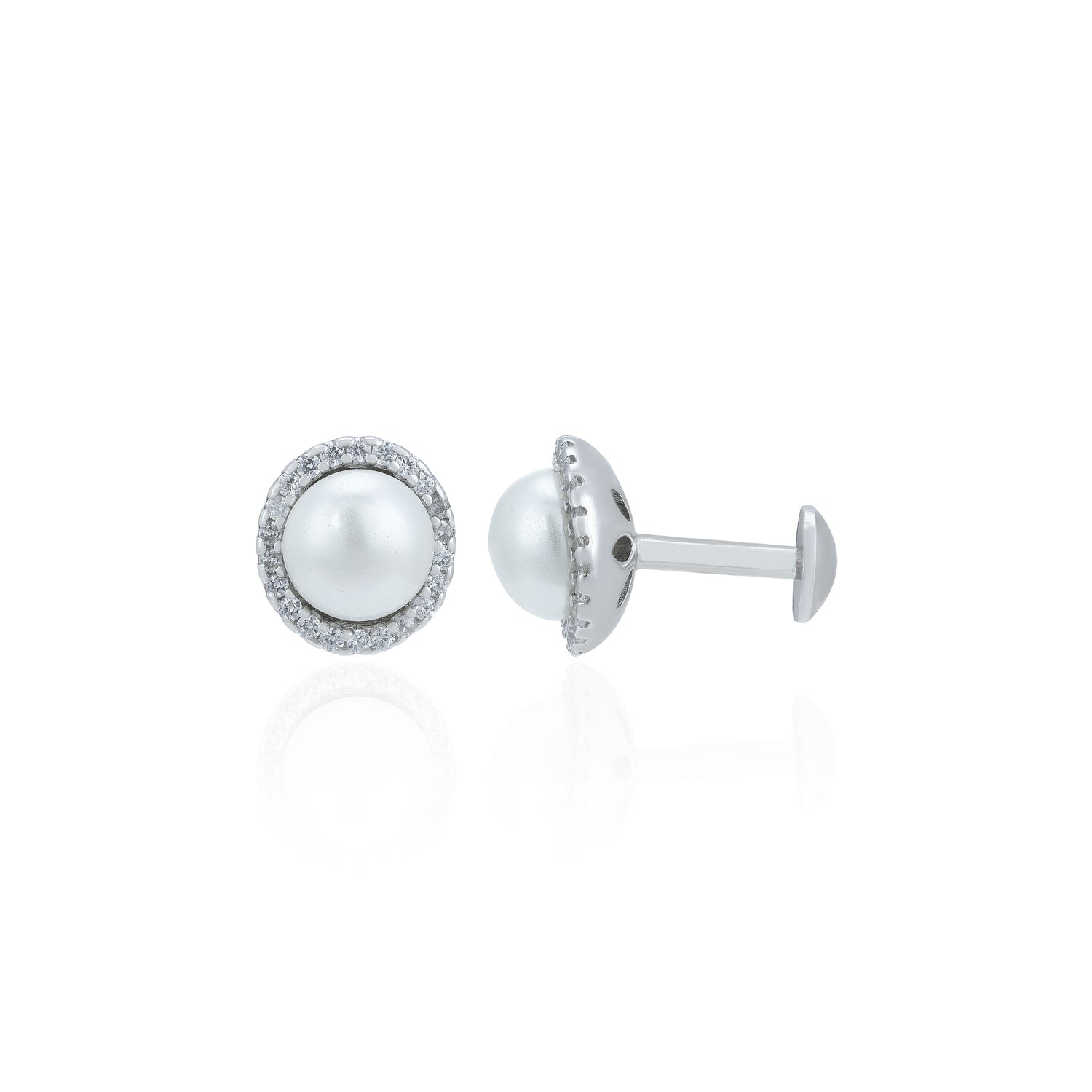 Sparkling Small White Sphere 925 Sterling Silver Stud for Women