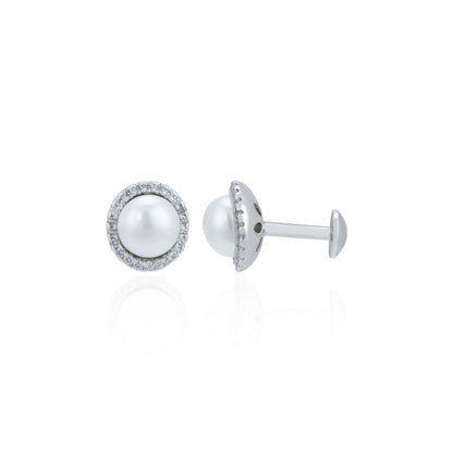 Sparkling Small White Sphere 925 Sterling Silver Stud for Women