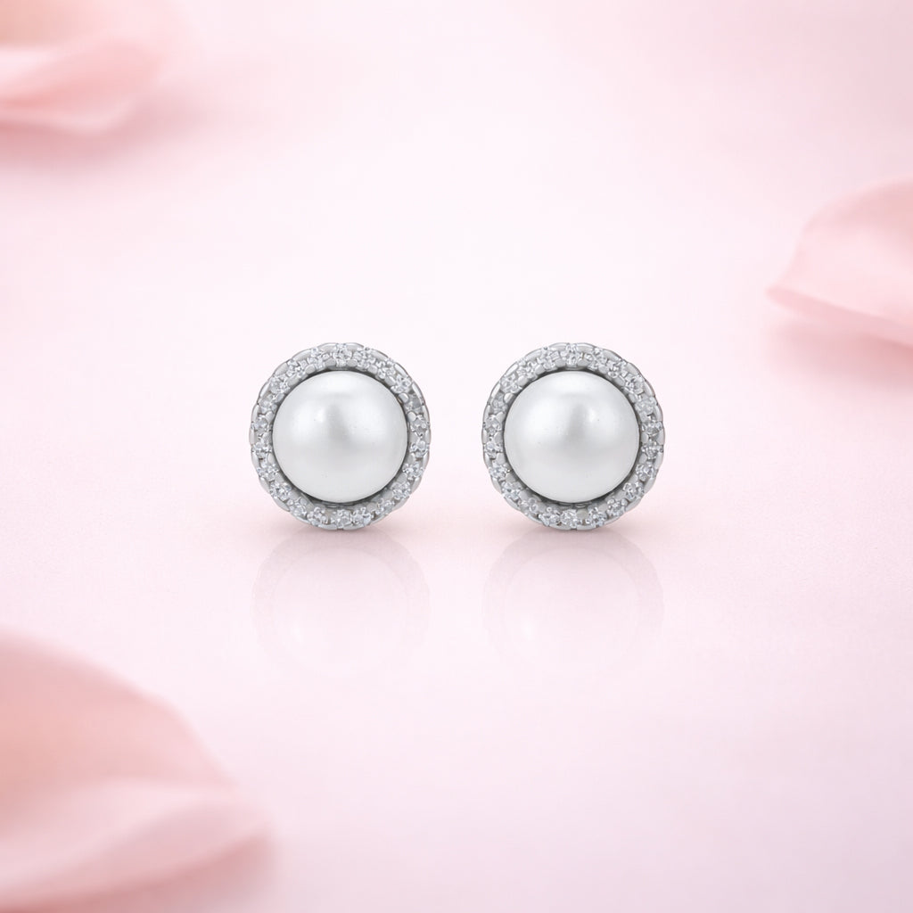 Sparkling Small White Sphere 925 Sterling Silver Stud for Women
