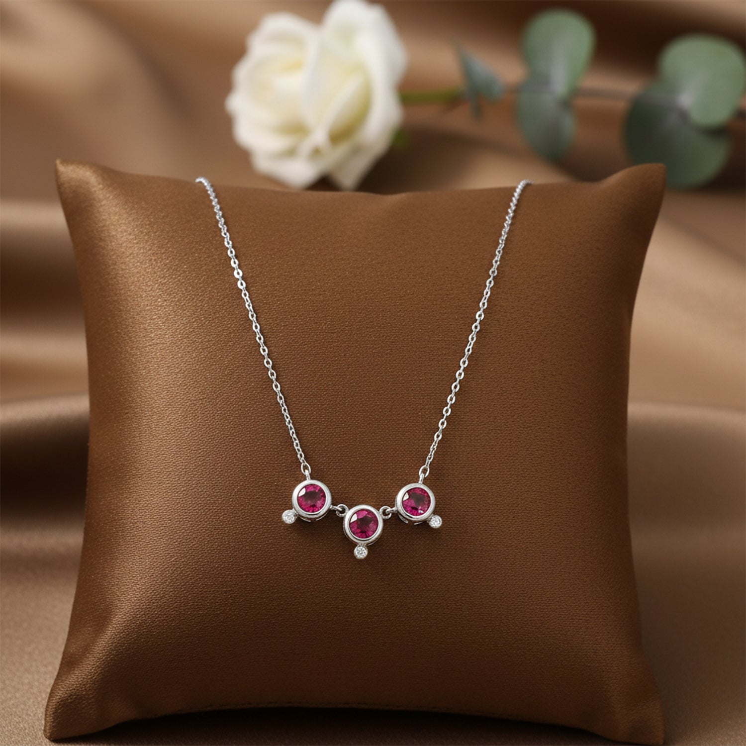 Sparkling Triple Pink Drop 925 Sterling Silver Chain Pendant for women