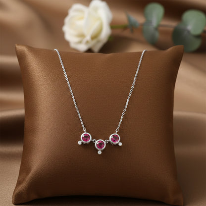 Sparkling Triple Pink Drop 925 Sterling Silver Chain Pendant for women