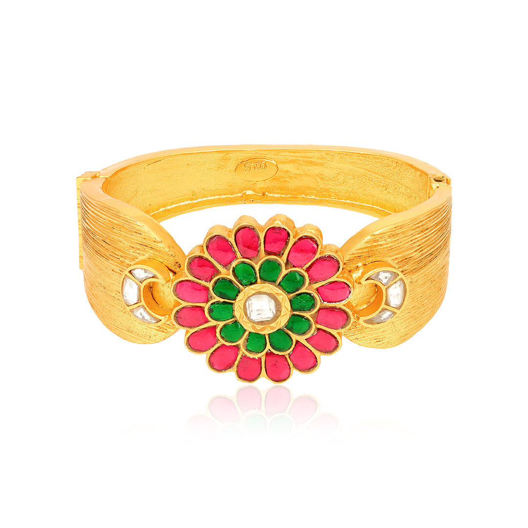 Spinnal Ruby Green Kundan Sterling Silver Kada