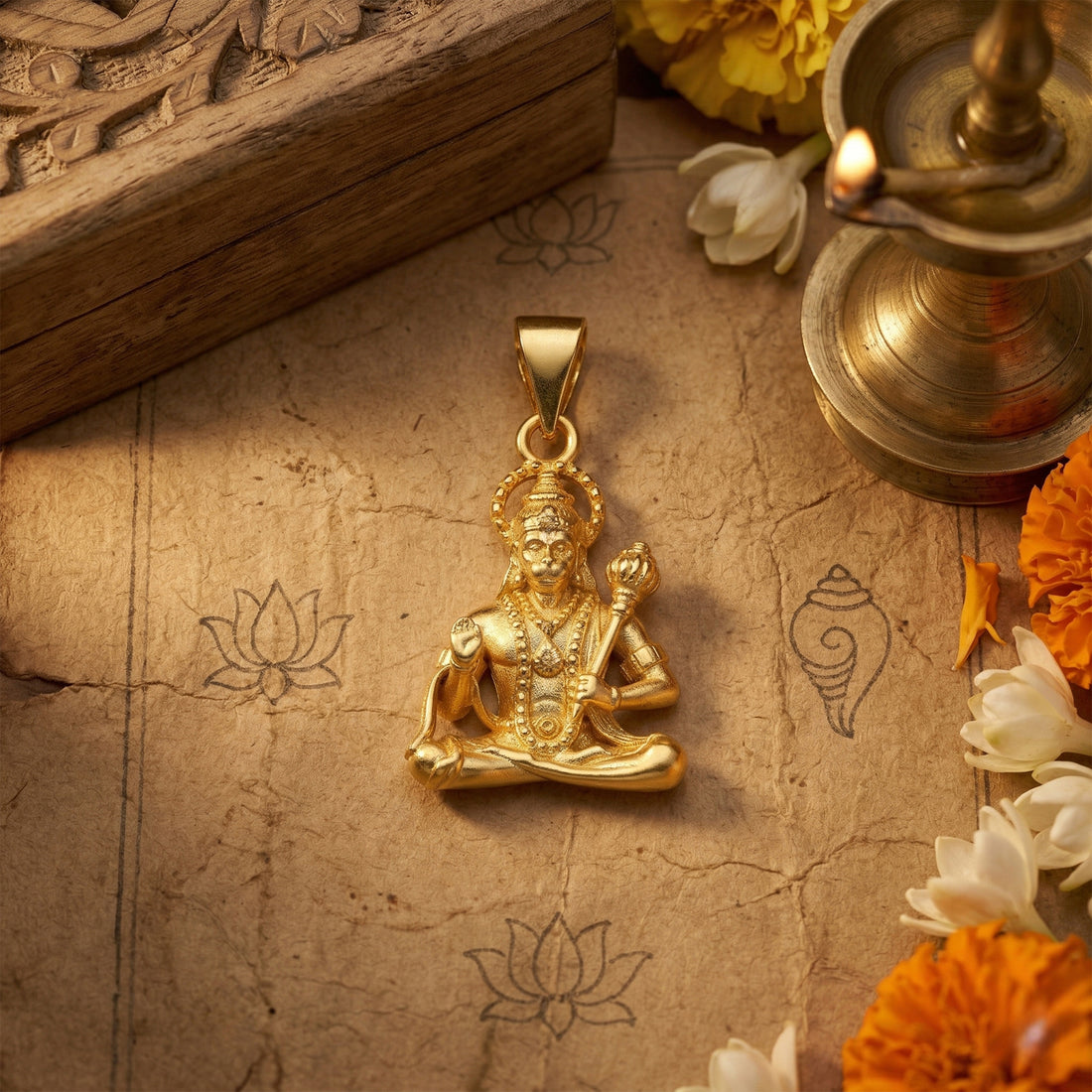 Spiritual Gold Plated 925 Sterling Silver Lord Hanuman Pendant for Men