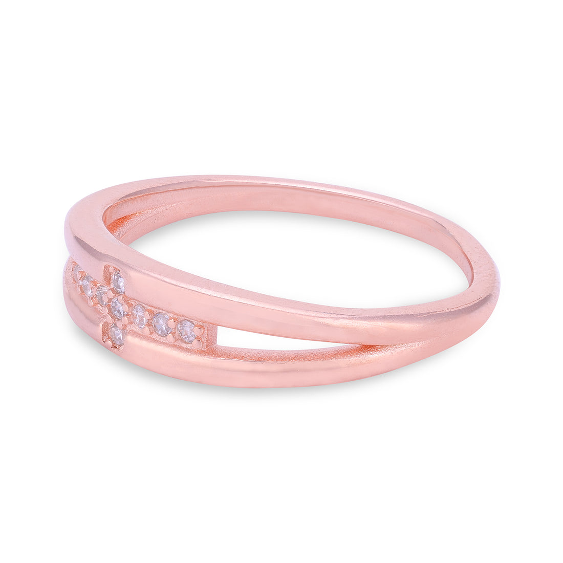 Split-Shank Cross Rose Gold 925 Sterling Silver Ring for Women