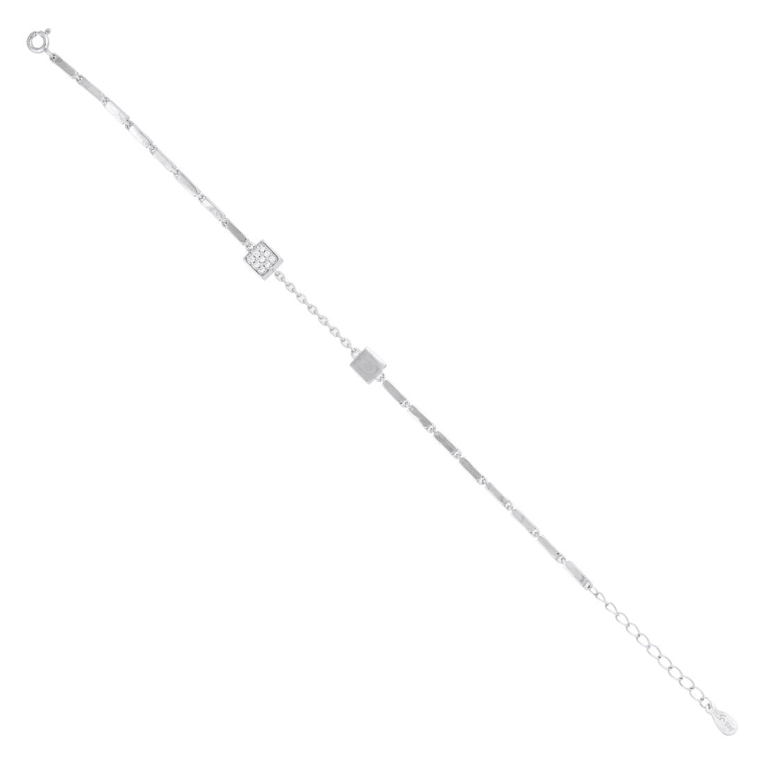 Square Pavé Station Silver Bracelet