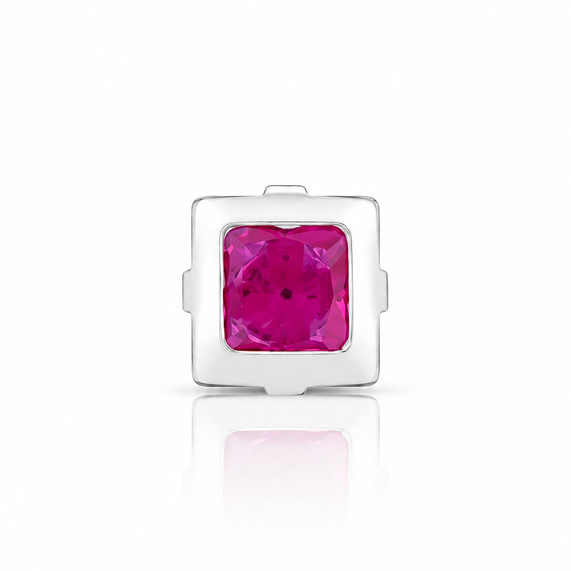 Square Pink Gemstone Silver Nose Pin