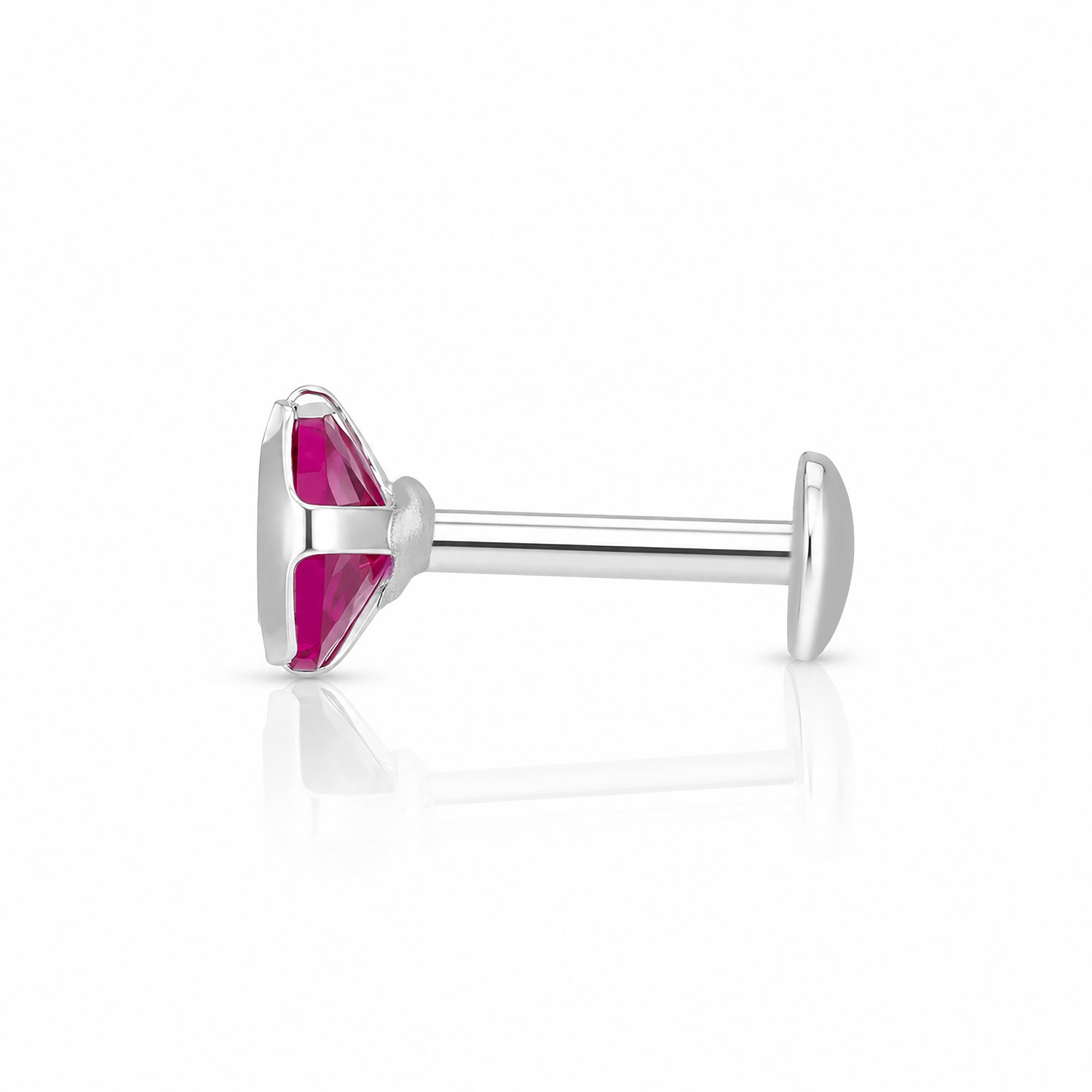 Square Pink Gemstone Silver Nose Pin