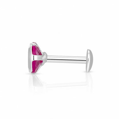 Square Pink Gemstone Silver Nose Pin