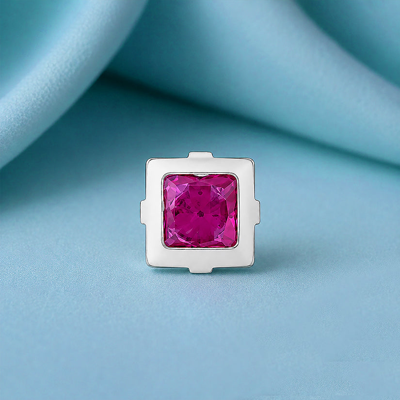 Square Pink Gemstone Silver Nose Pin