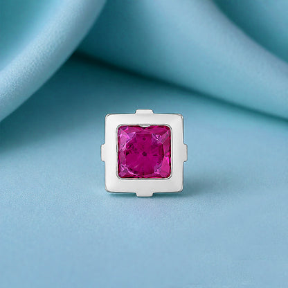 Square Pink Gemstone Silver Nose Pin