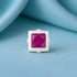 Square Pink Gemstone Silver Nose Pin