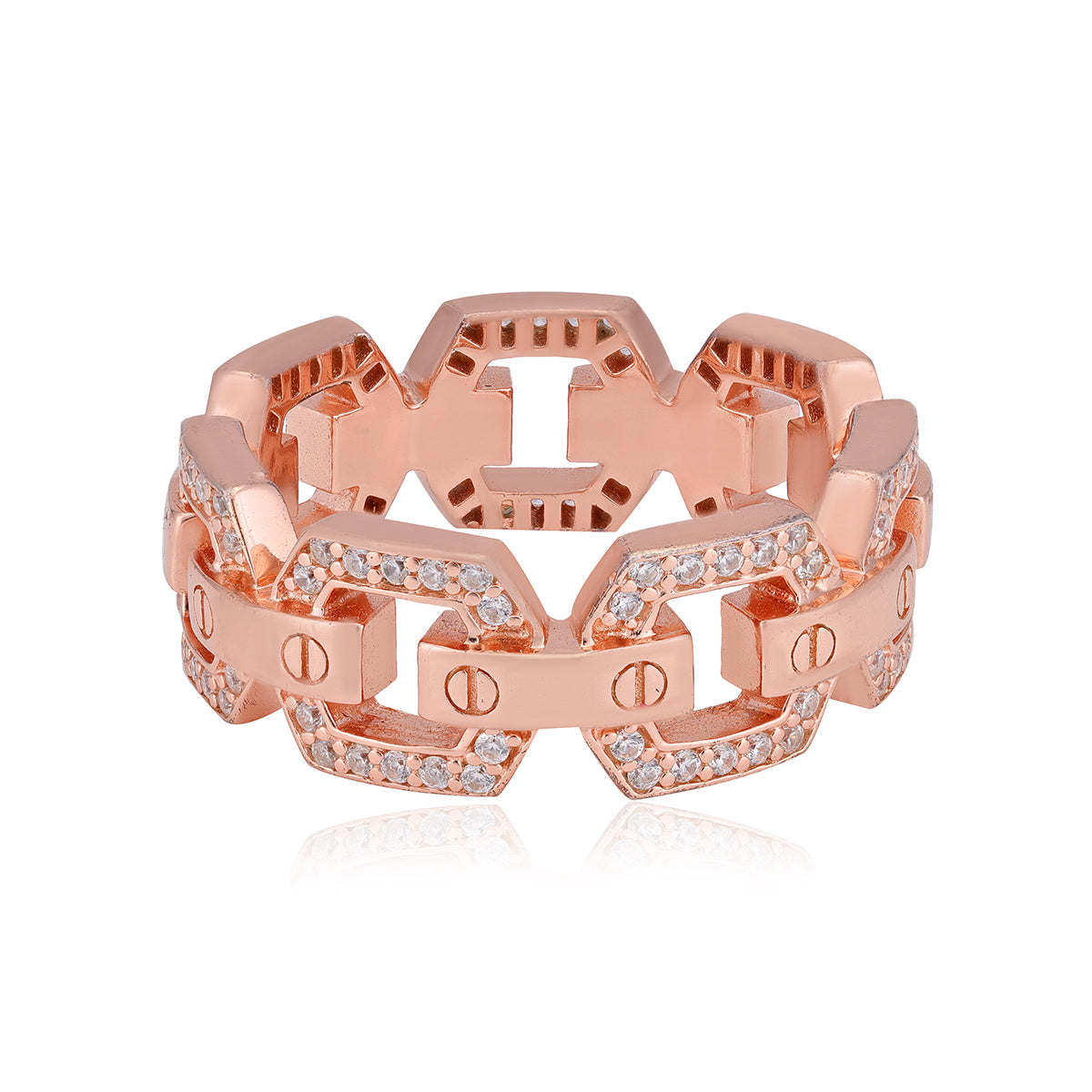 Stacked Cuban Rose Gold Plated 925 Ring 
