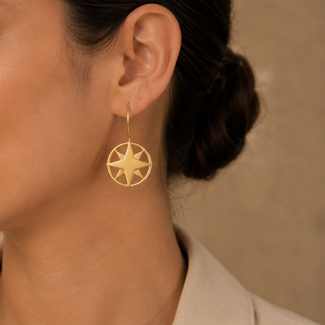 Star Circle Drop 925 Sterling Silver Earrings
