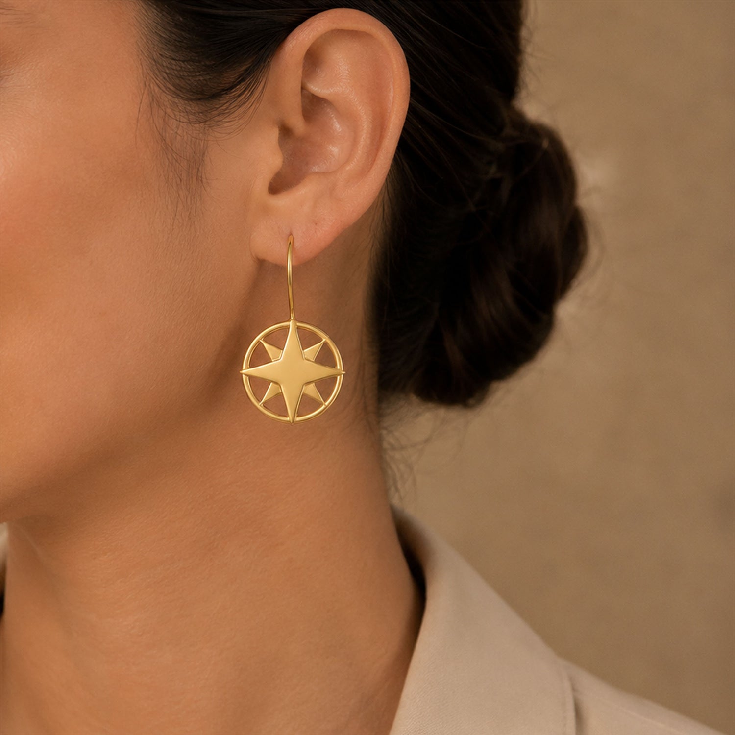 Star Circle Drop 925 Sterling Silver Earrings