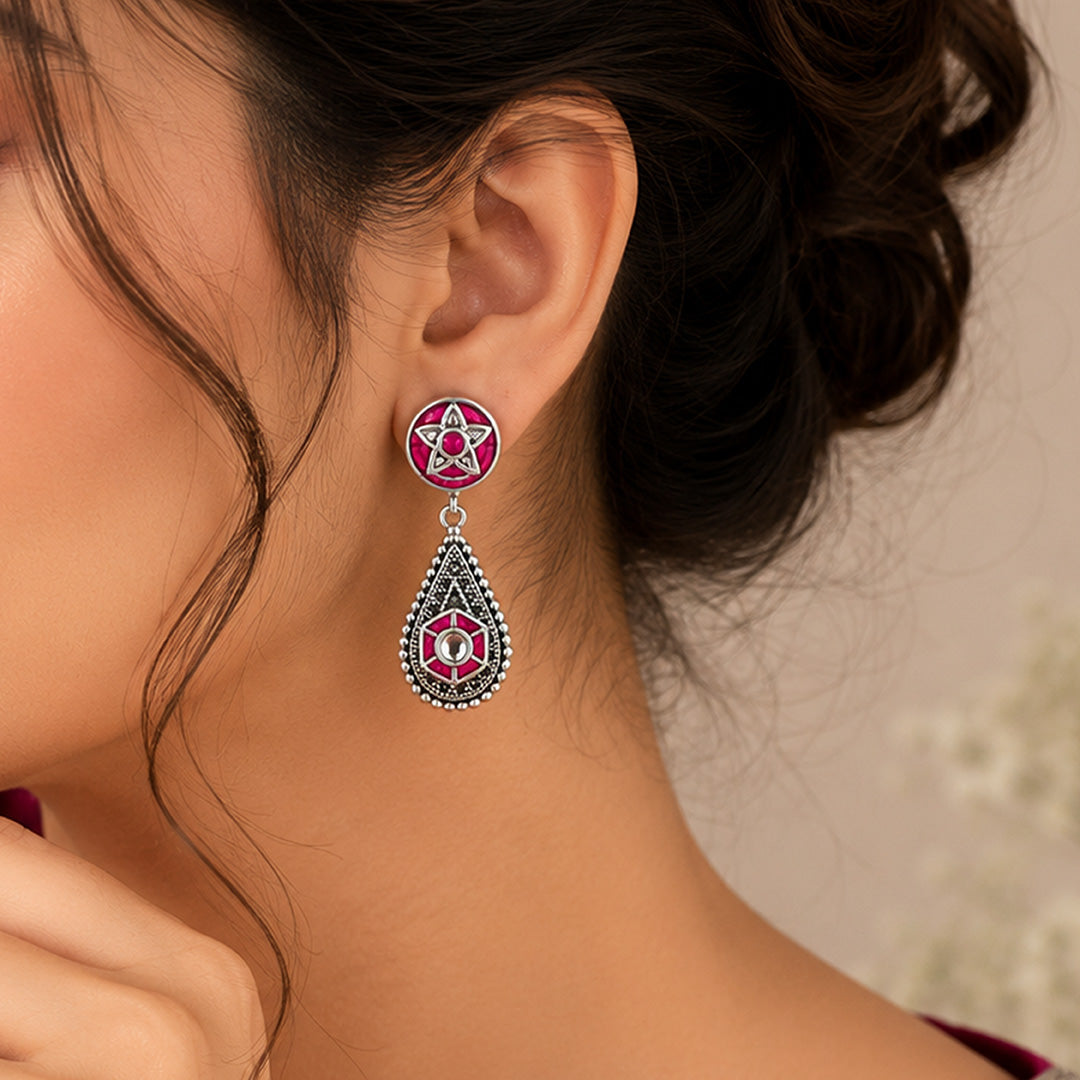 Star Pink Lotus Drop 925 Sterling Silver Earrings