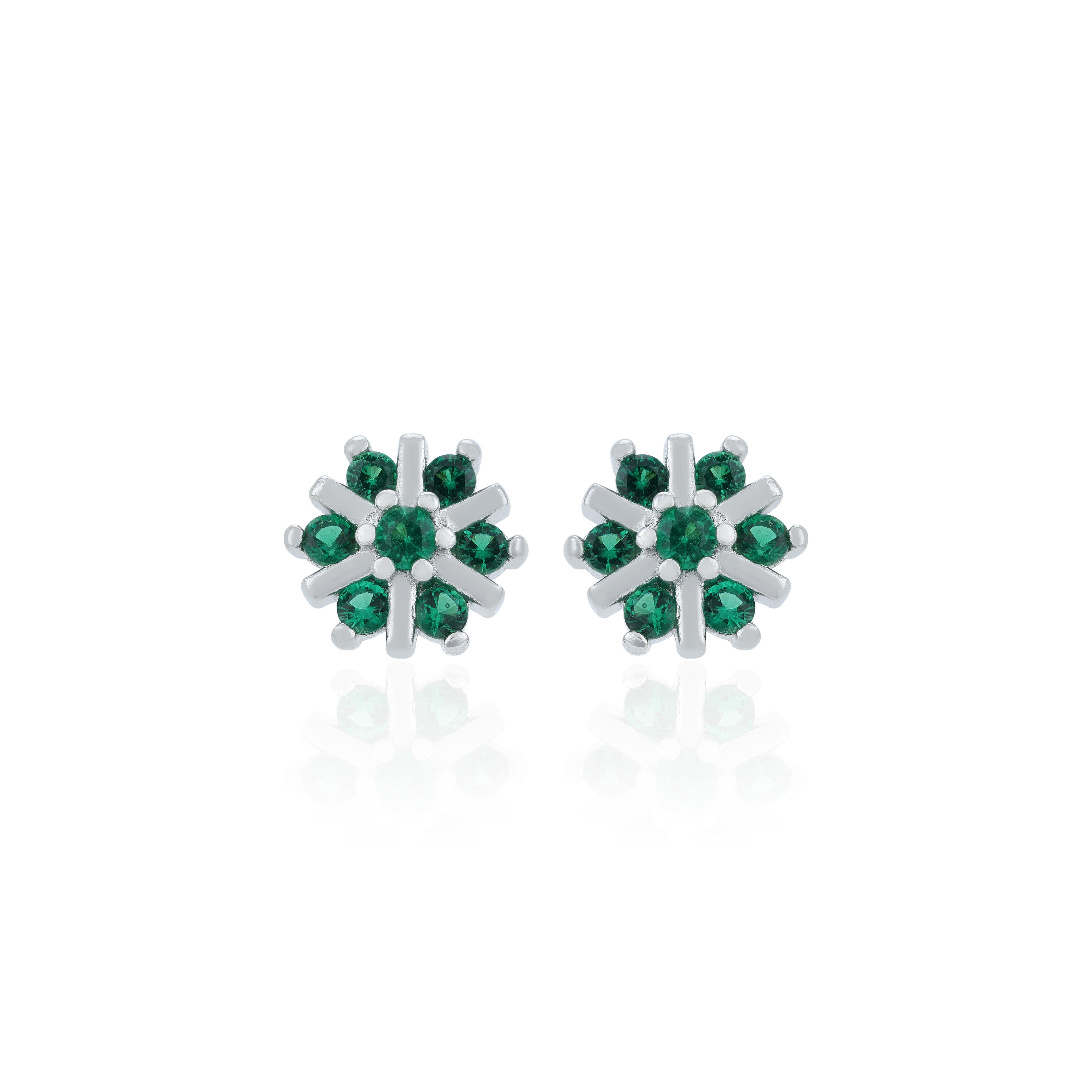 Star Bloom Green Stone 925 Sterling Silver Stud Earrings for Women