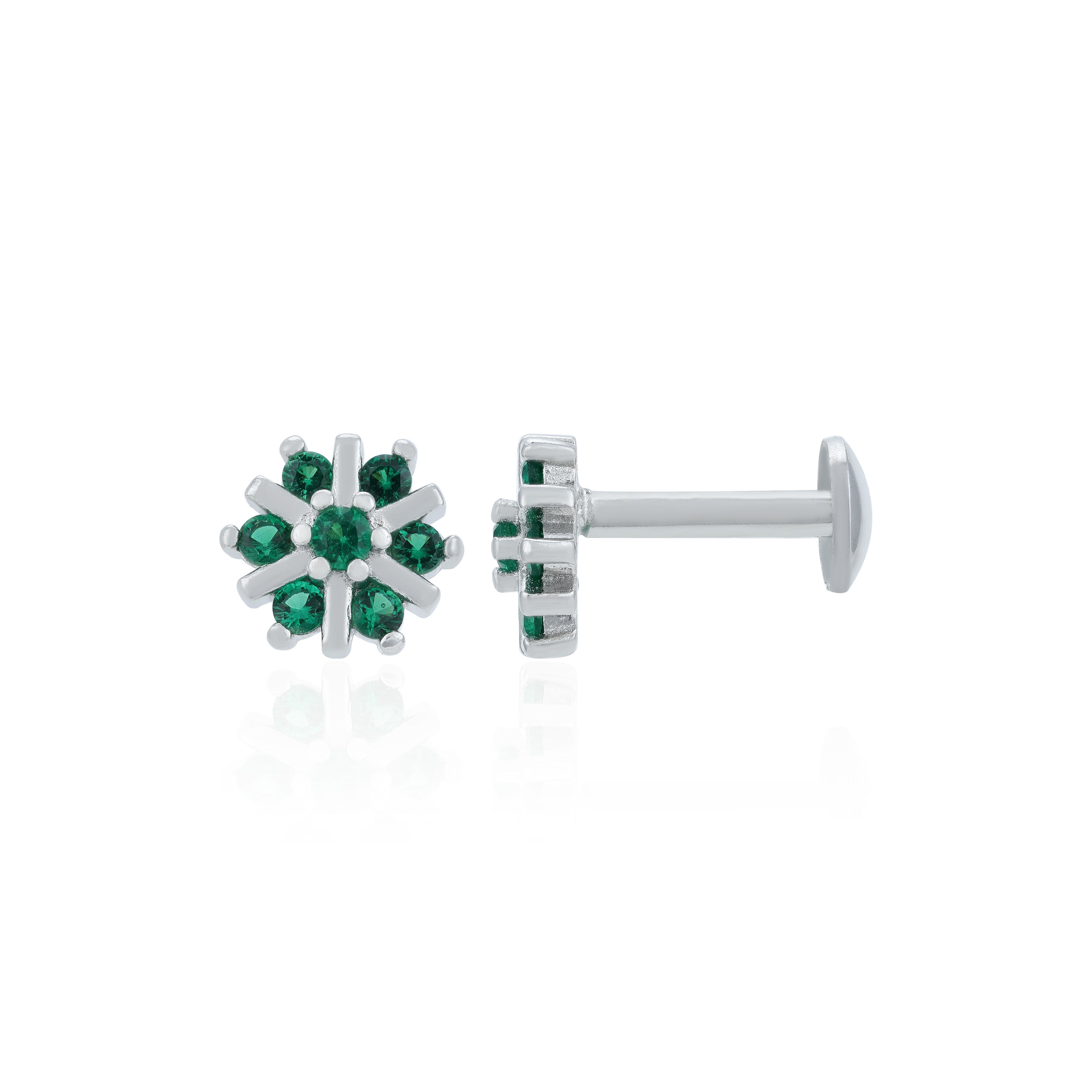 Star Bloom Green Stone 925 Sterling Silver Stud Earrings for Women