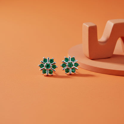 Star Bloom Green Stone 925 Sterling Silver Stud Earrings for Women