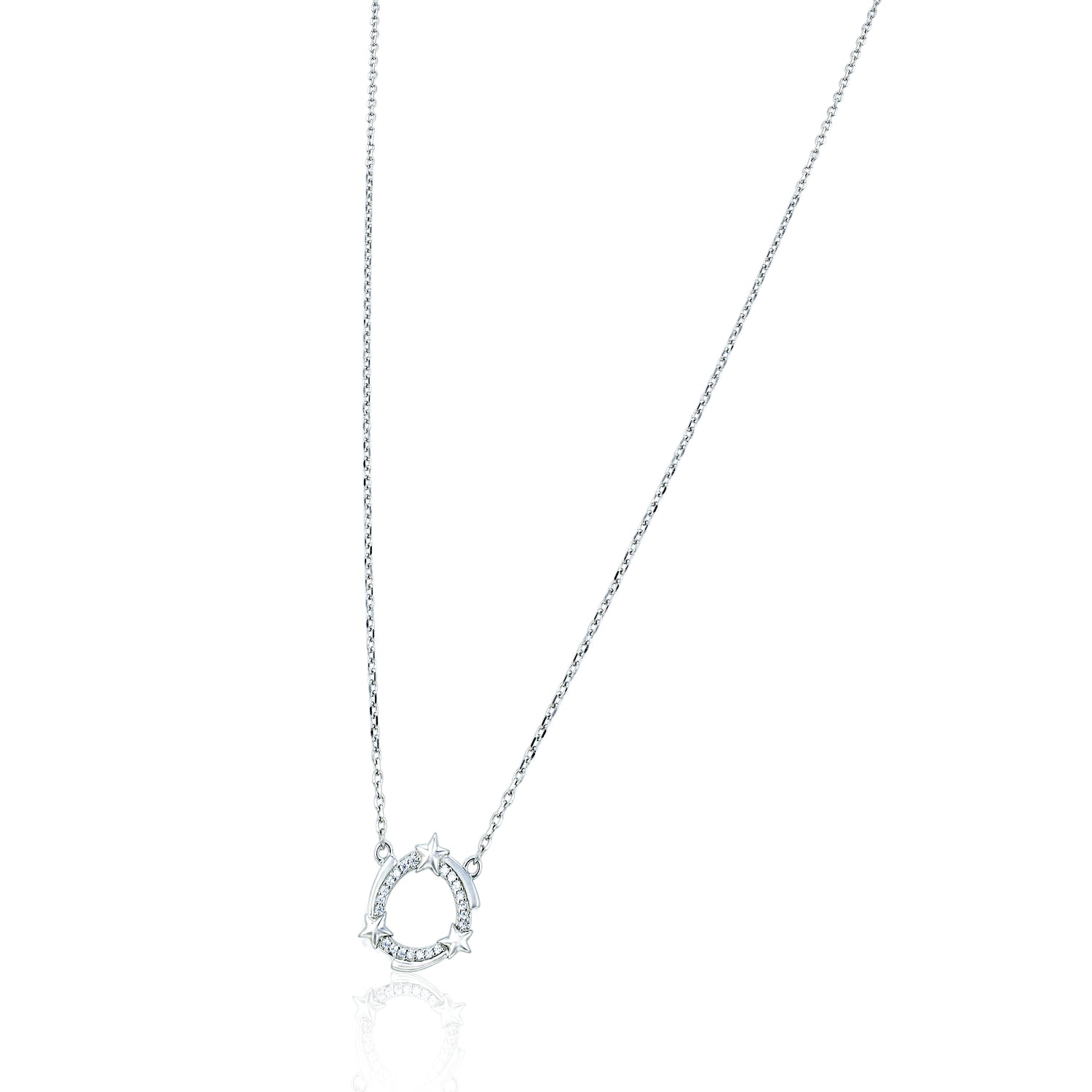 Star Circle White Stone Pattern 925 Sterling Silver Chain Pendant for Women